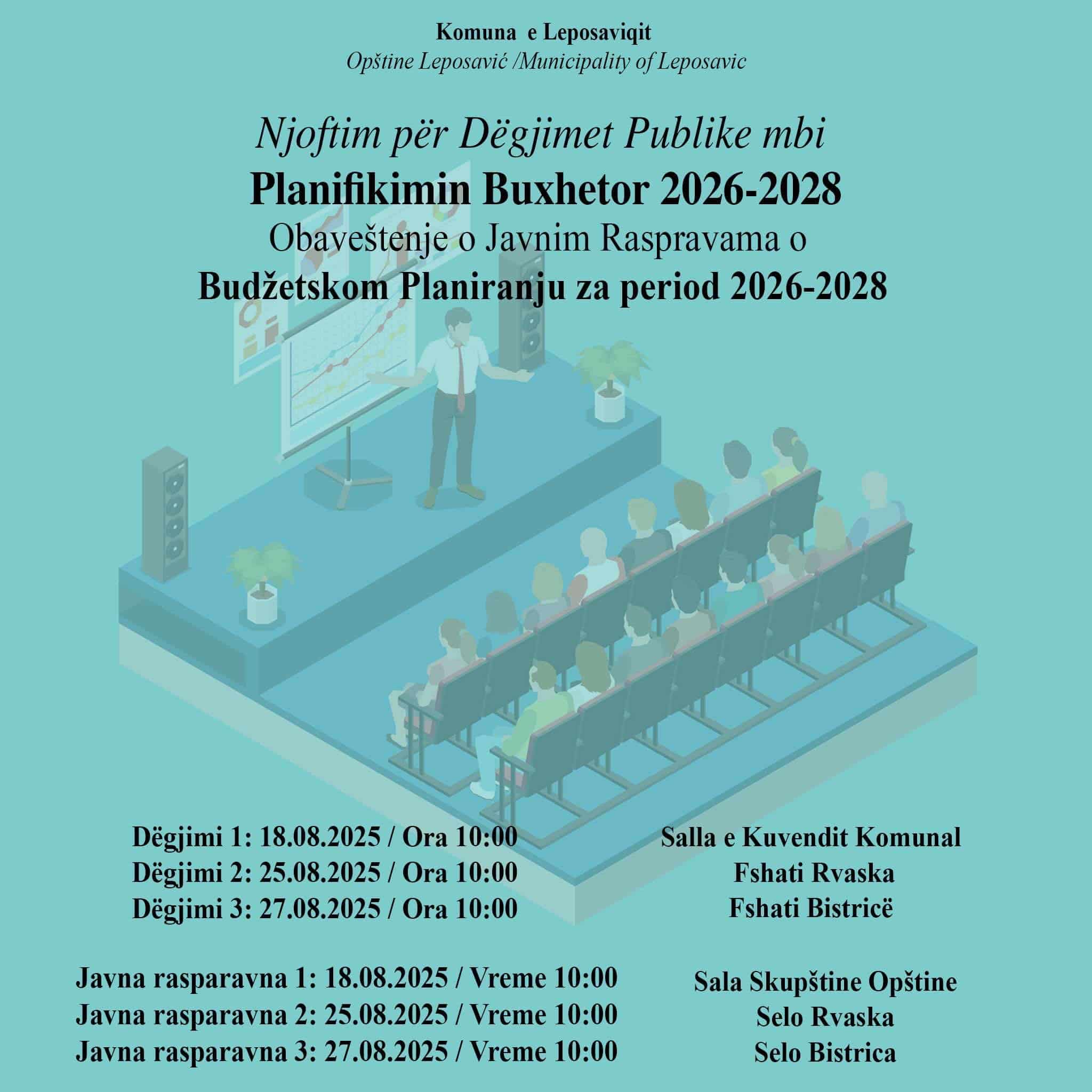 Njoftim – Komuna e Leposaviqit organizon dëgjim publik buxhetor për vitin 2026